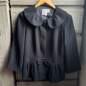 Joseph Ribkoff Women Black Button Front Peplum Bow With Peter Pan Collar…